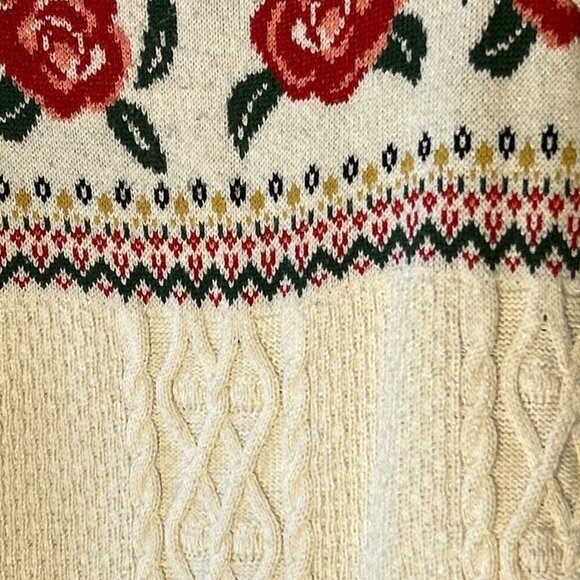 Mossimo SZS Vintage Ivory cable knit fair isle sweater Cottage Country Feminine - Picture 7 of 9
